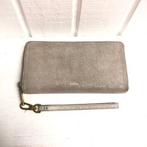 Fossil Jori Rfid Zip Clutch Wallet Wristlet Suede Logan